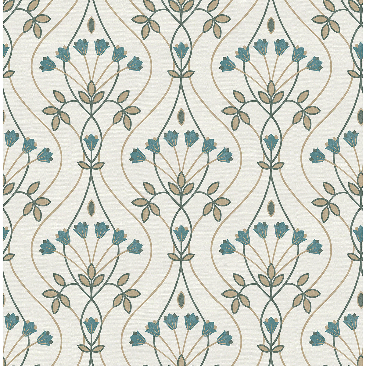 Picture of Dard Teal Tulip Ogee Wallpaper