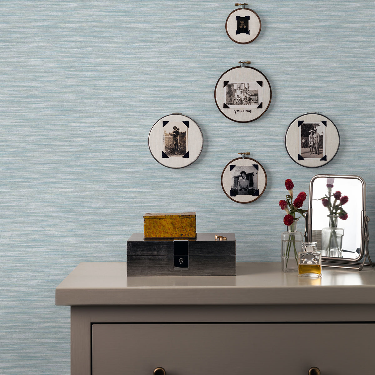 Benson Light Blue Variegated Stripe Wallpaper  | Brewster Wallcovering