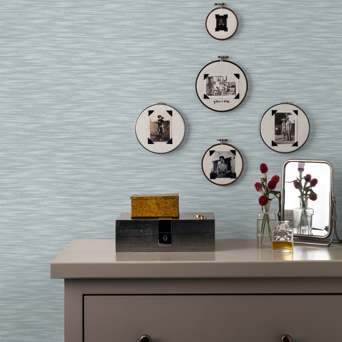 Benson Light Blue Variegated Stripe Wallpaper - Brewster Wallcovering