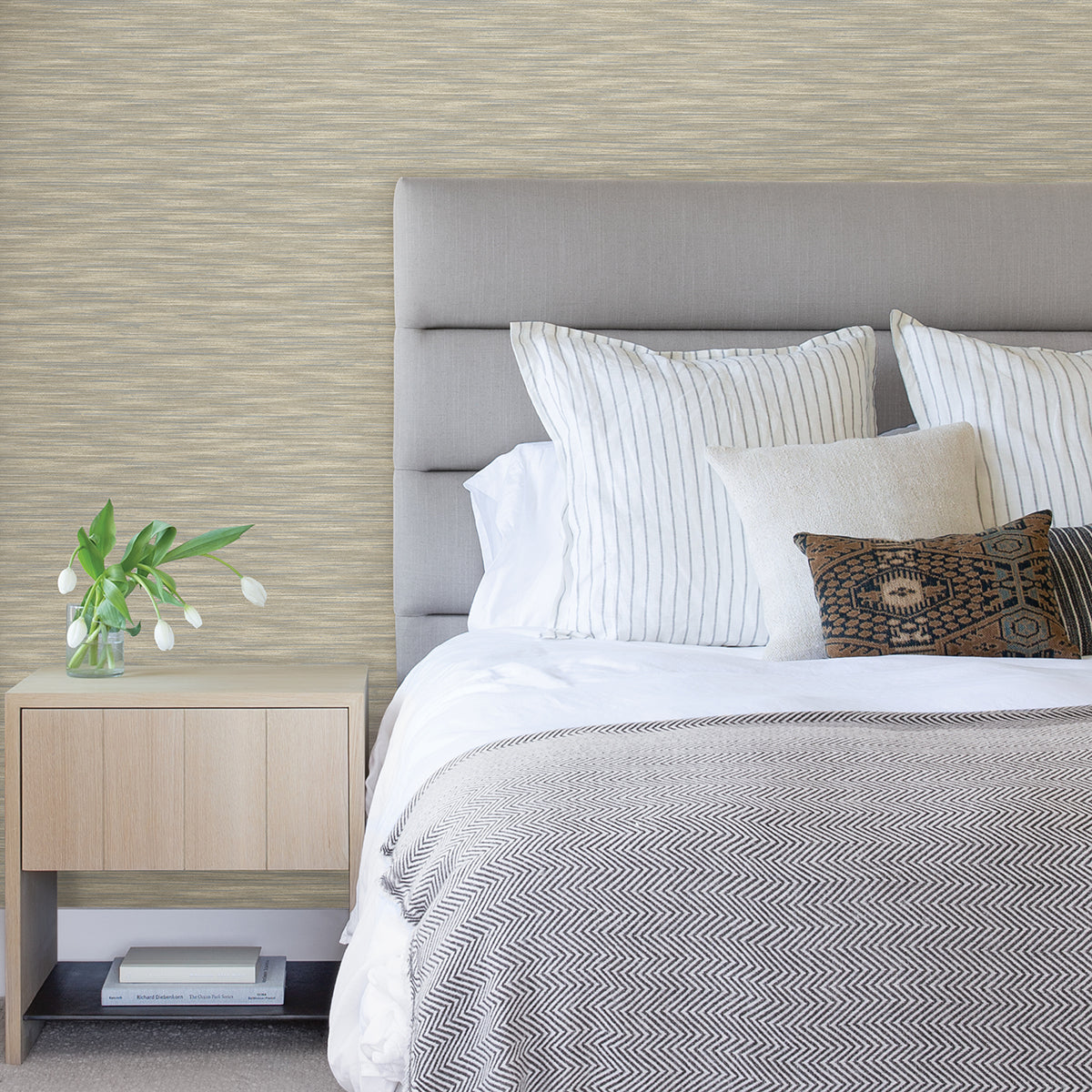 Benson Taupe Variegated Stripe Wallpaper - Brewster Wallcovering