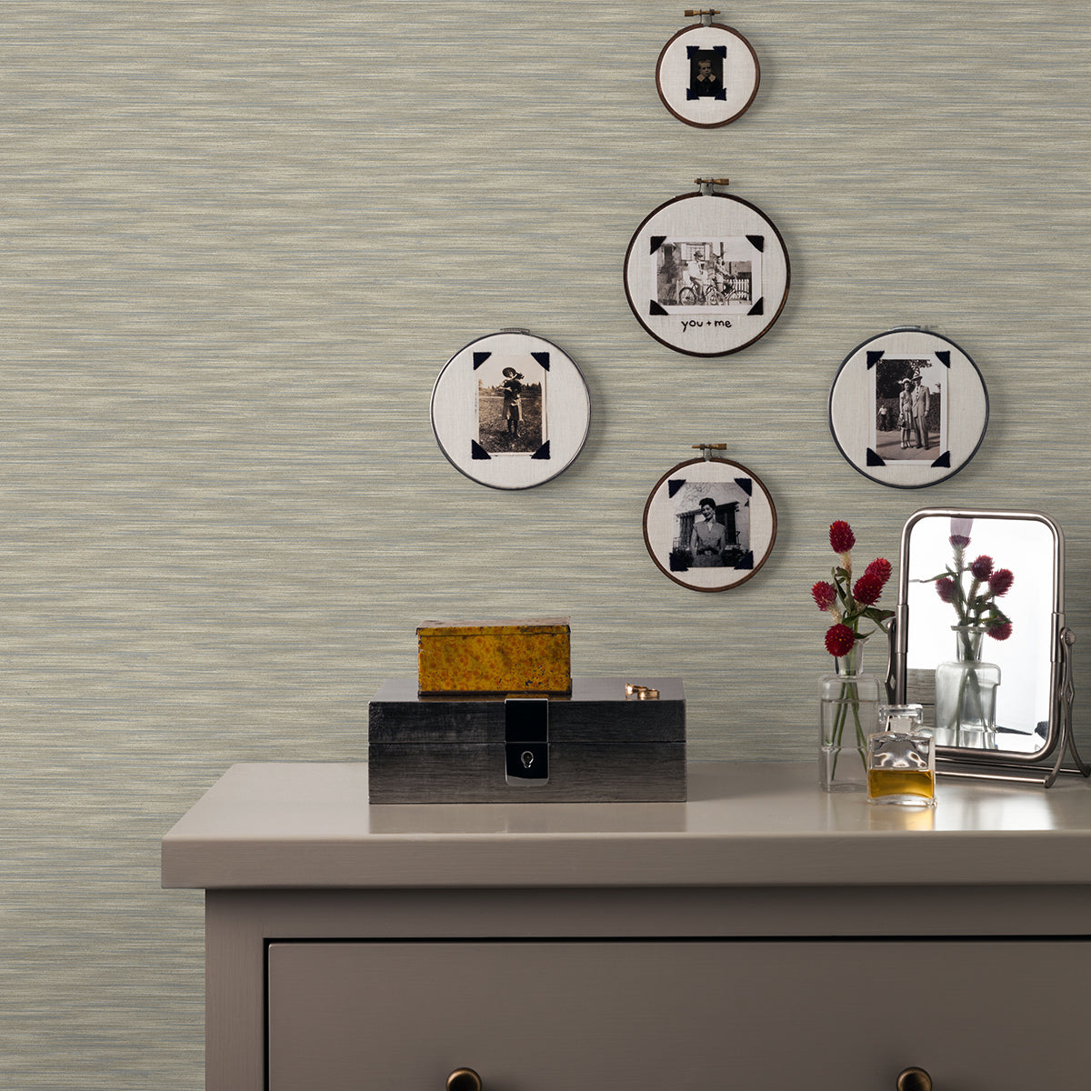 Benson Taupe Variegated Stripe Wallpaper - Brewster Wallcovering