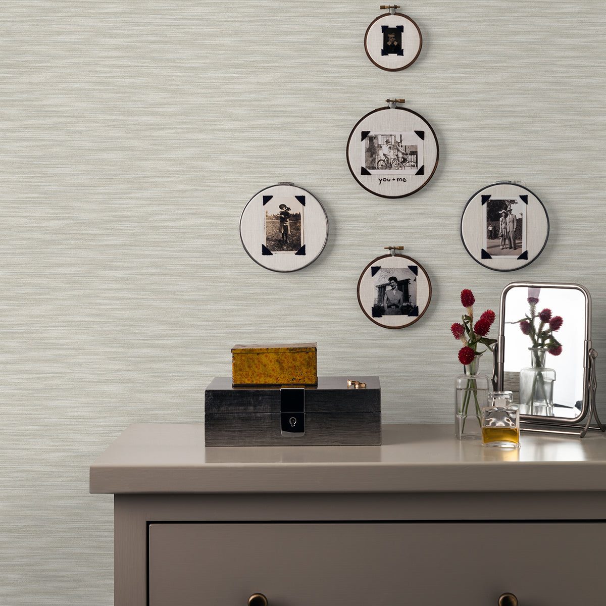 Benson Light Grey Variegated Stripe Wallpaper  | Brewster Wallcovering