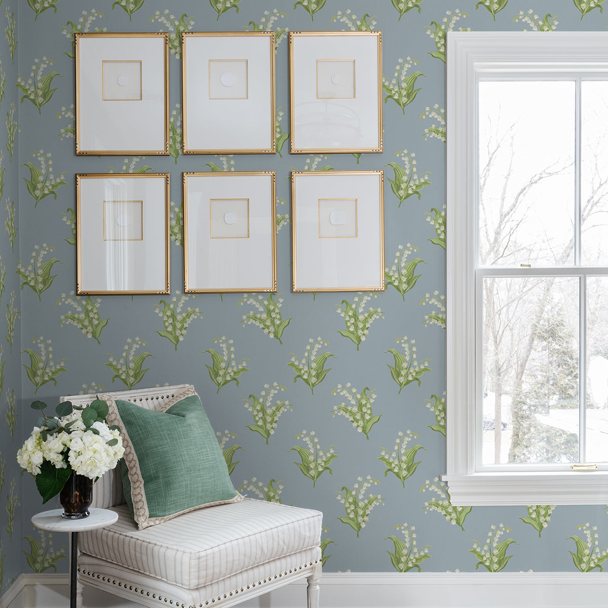 Farmington Blue Heather Lily of the Valley Wallpaper  | Brewster Wallcovering - The WorkRm