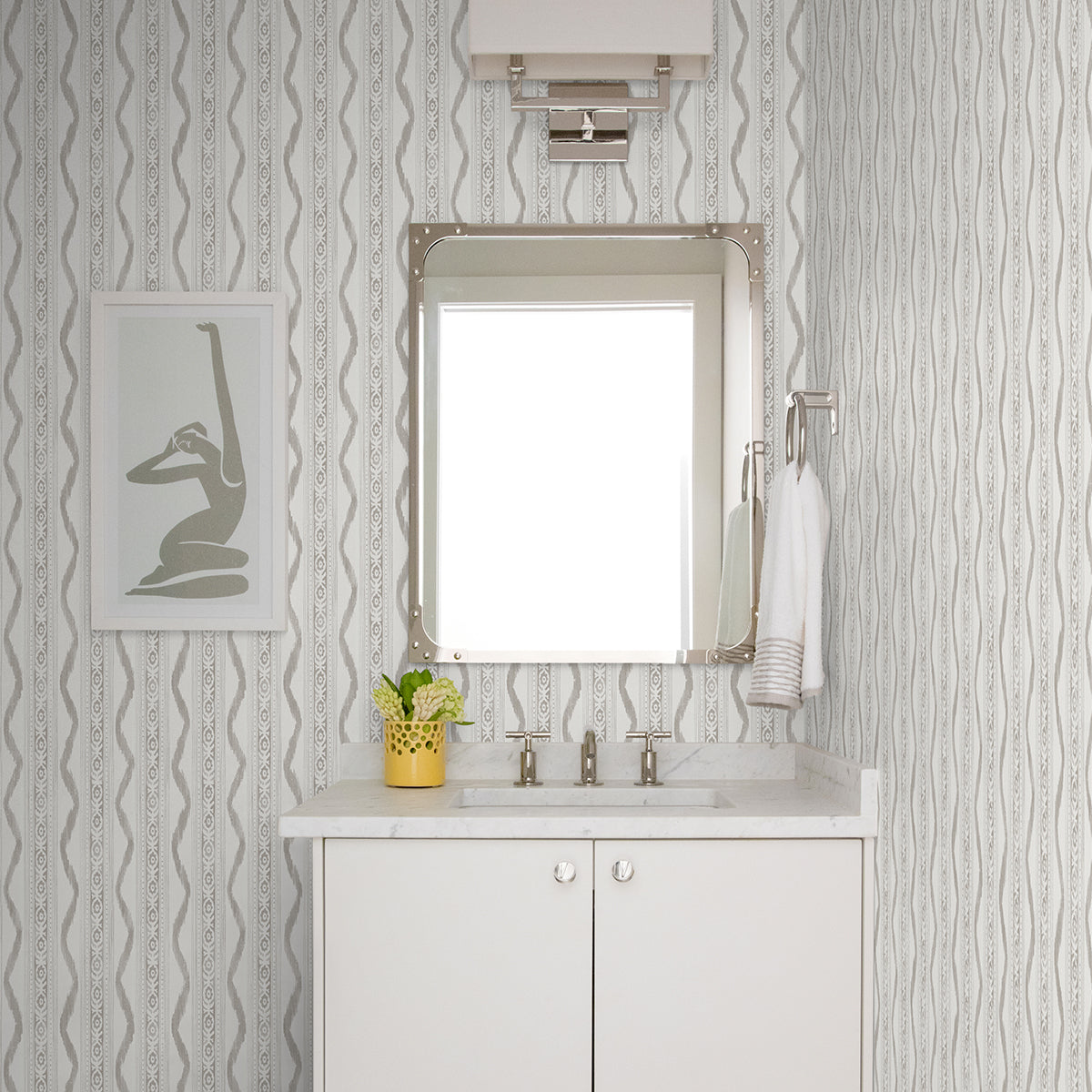 Rhys Stone IKAT Stripe Wallpaper By Erin Gates - Brewster Wallcovering