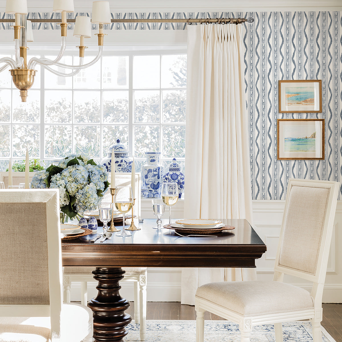 Rhys Blue IKAT Stripe Wallpaper By Erin Gates - Brewster Wallcovering