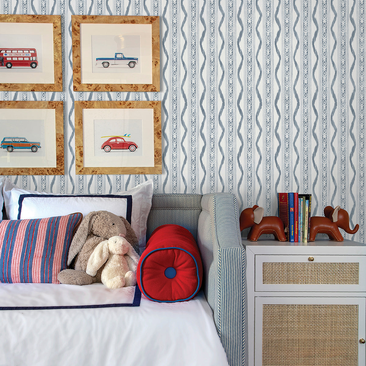 Rhys Blue IKAT Stripe Wallpaper By Erin Gates - Brewster Wallcovering