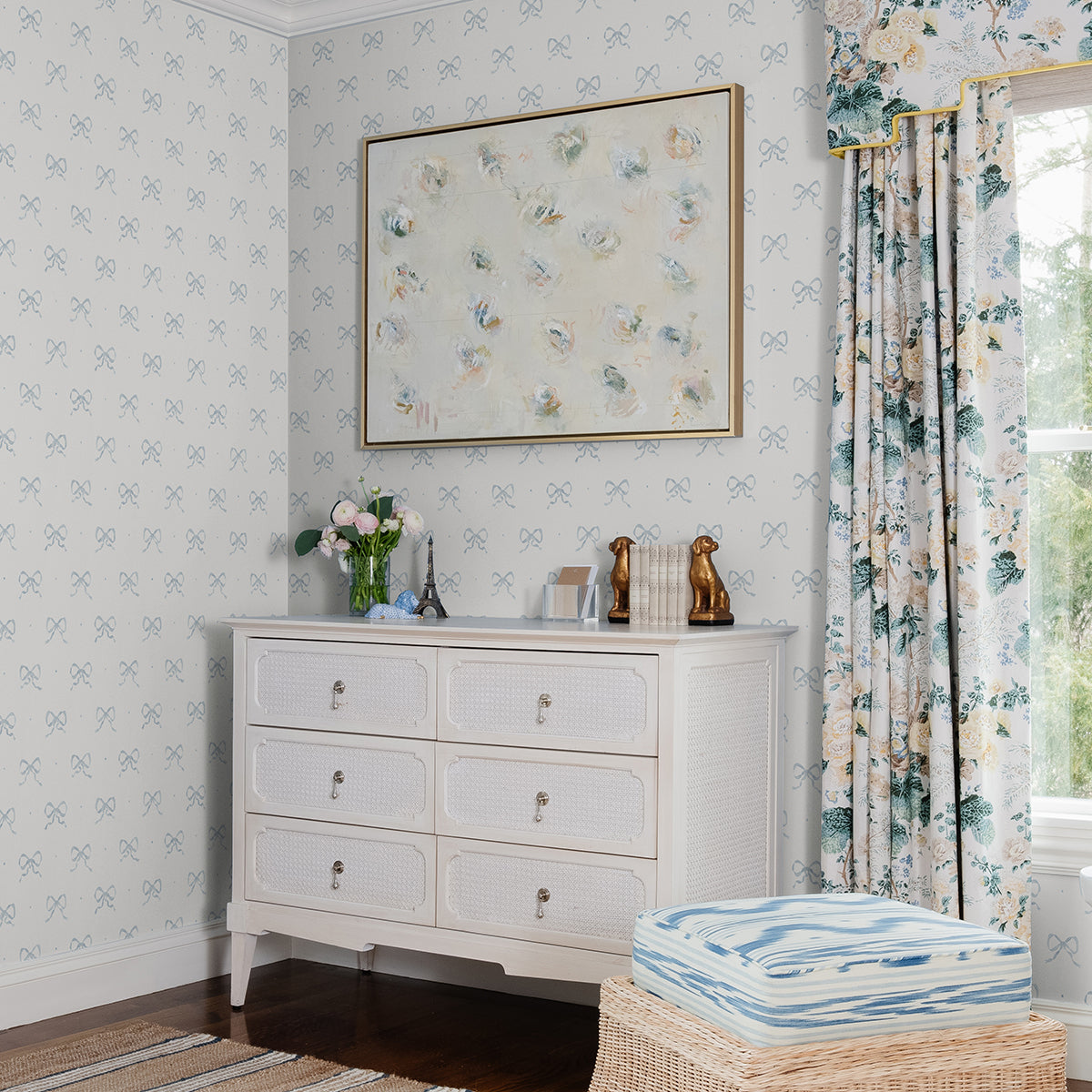 Emma Blue Heather Large Bow Wallpaper By Erin Gates - Brewster Wallcovering