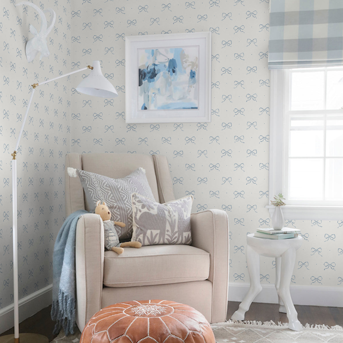 Emma Blue Heather Large Bow Wallpaper By Erin Gates - Brewster Wallcovering