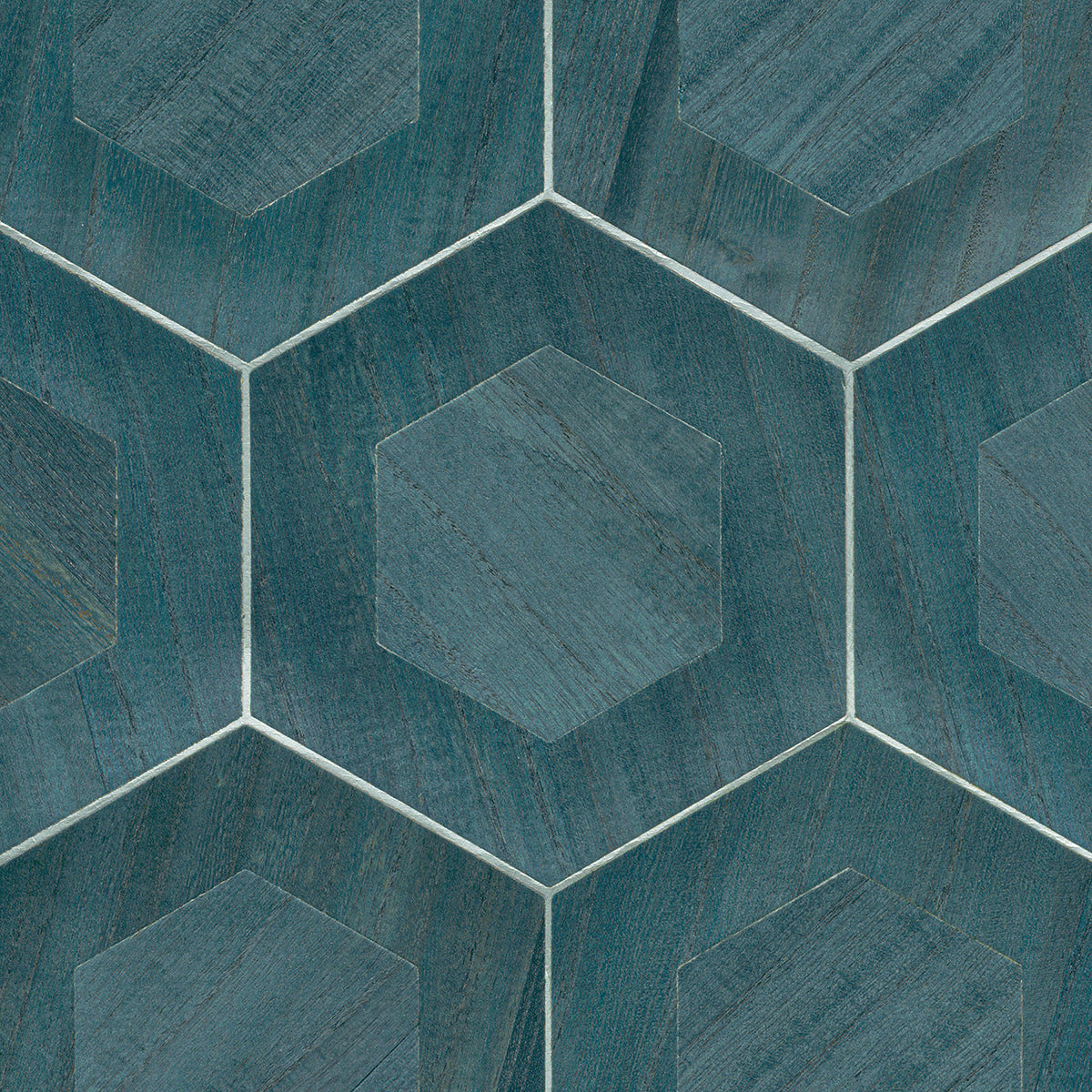 Shunan Blue Wood Veneer Inlay Wallpaper  | Brewster Wallcovering