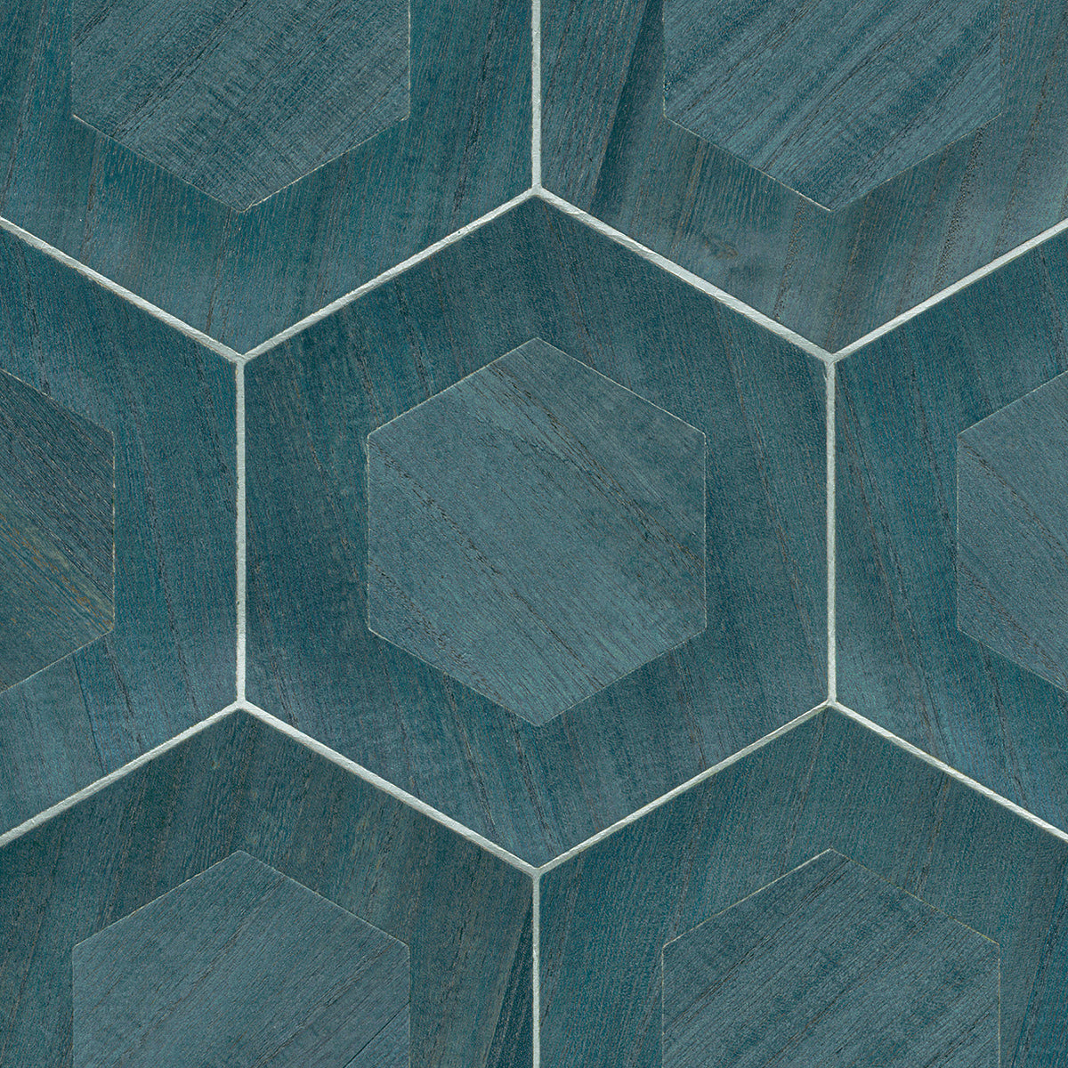 Shunan Blue Wood Veneer Inlay Wallpaper - Brewster Wallcovering