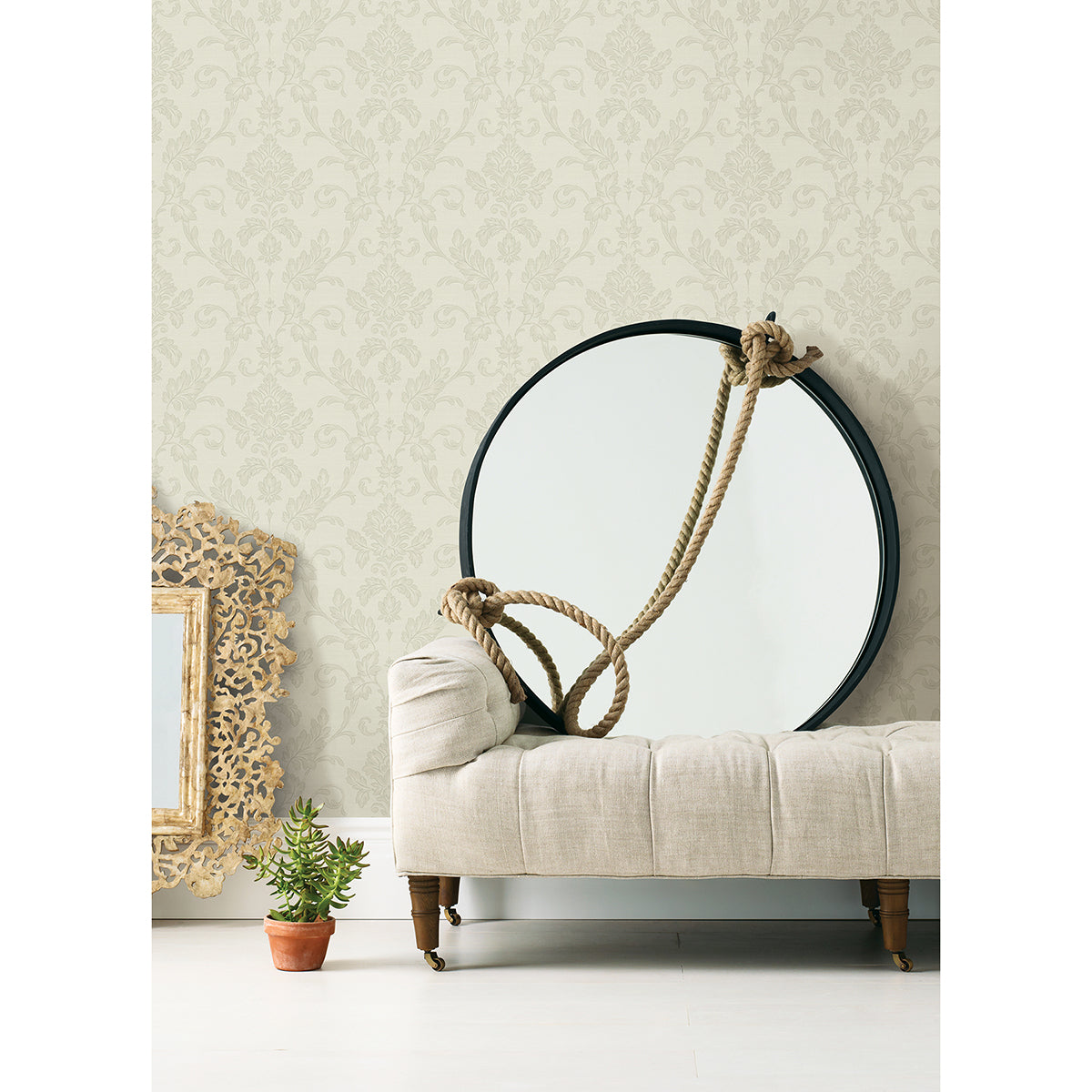 Antonella Silver Scroll Wallpaper - Brewster Wallcovering