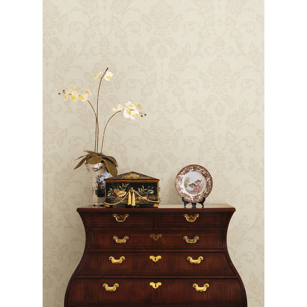 Antonella Rose Gold Scroll Wallpaper  | Brewster Wallcovering - The WorkRm