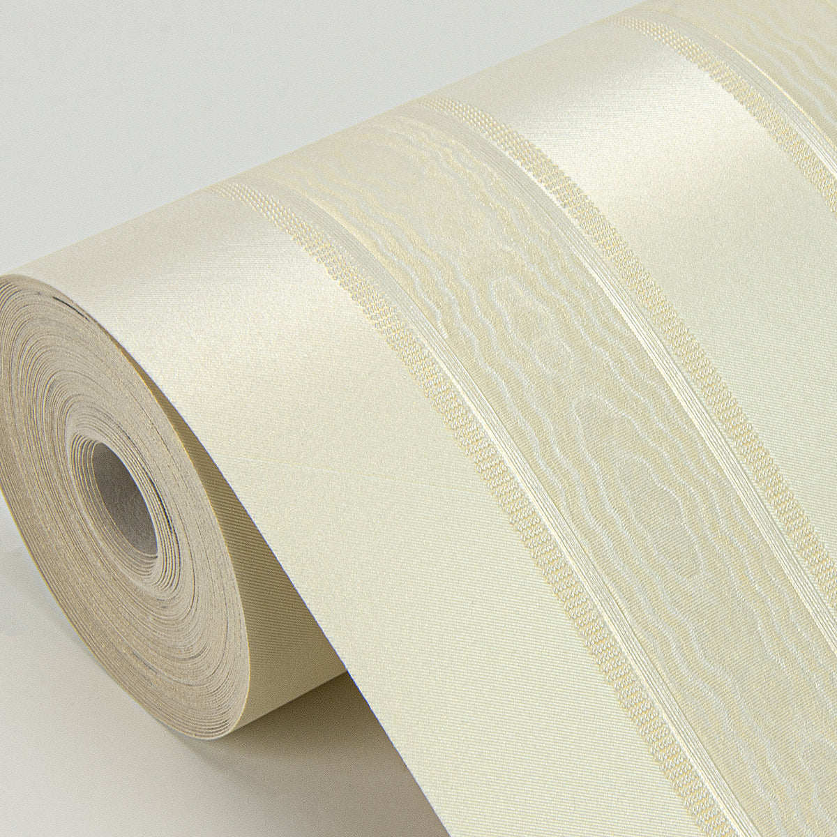 Zeta Light Yellow Moire Stripe Wallpaper - Brewster Wallcovering