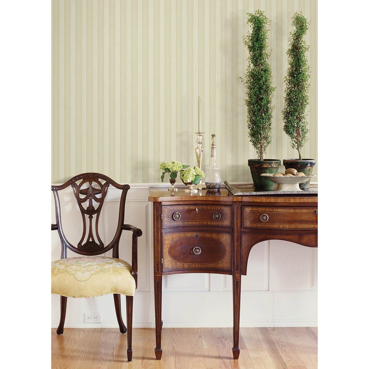 Zeta Light Yellow Moire Stripe Wallpaper - Brewster Wallcovering