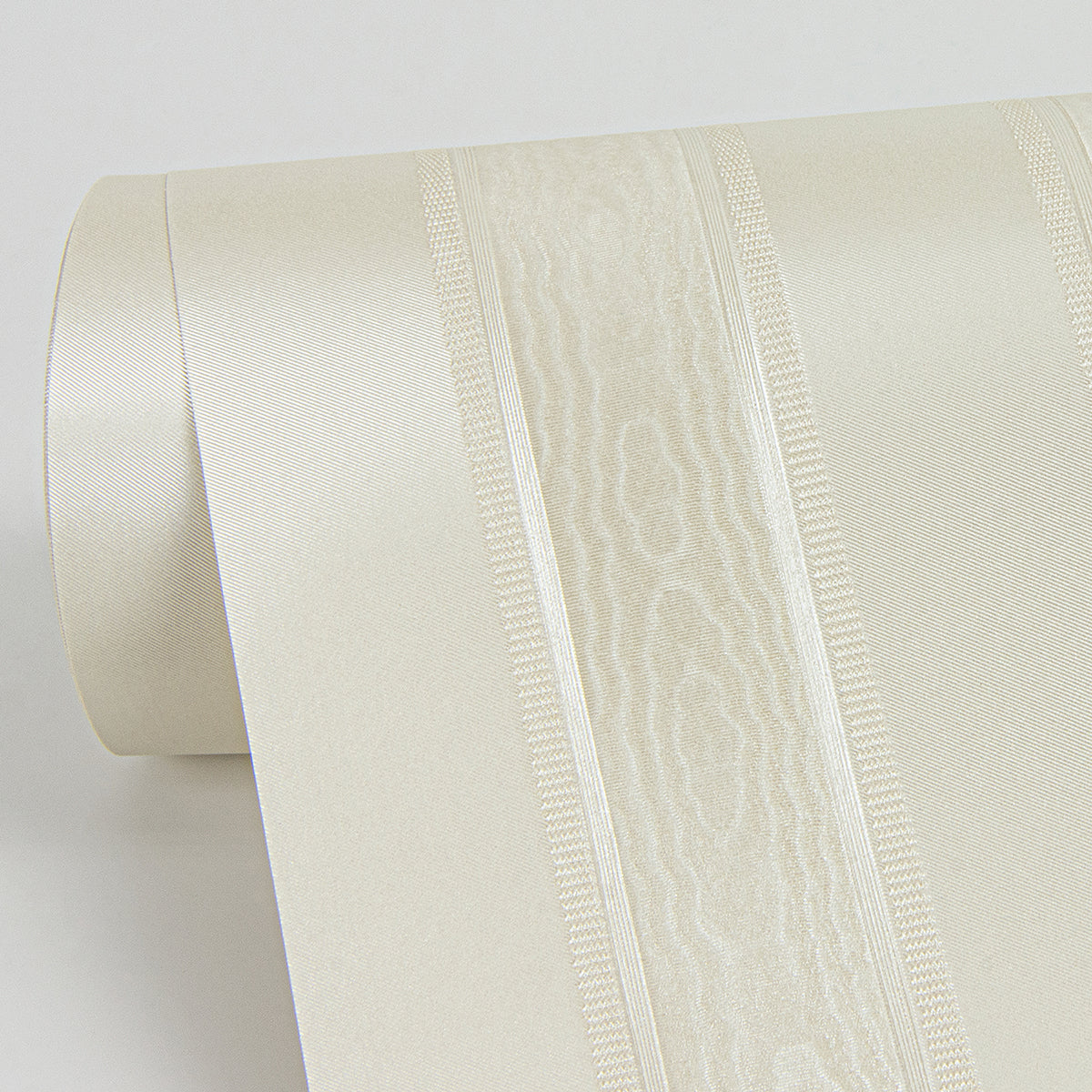 Zeta Cream Moire Stripe Wallpaper  | Brewster Wallcovering