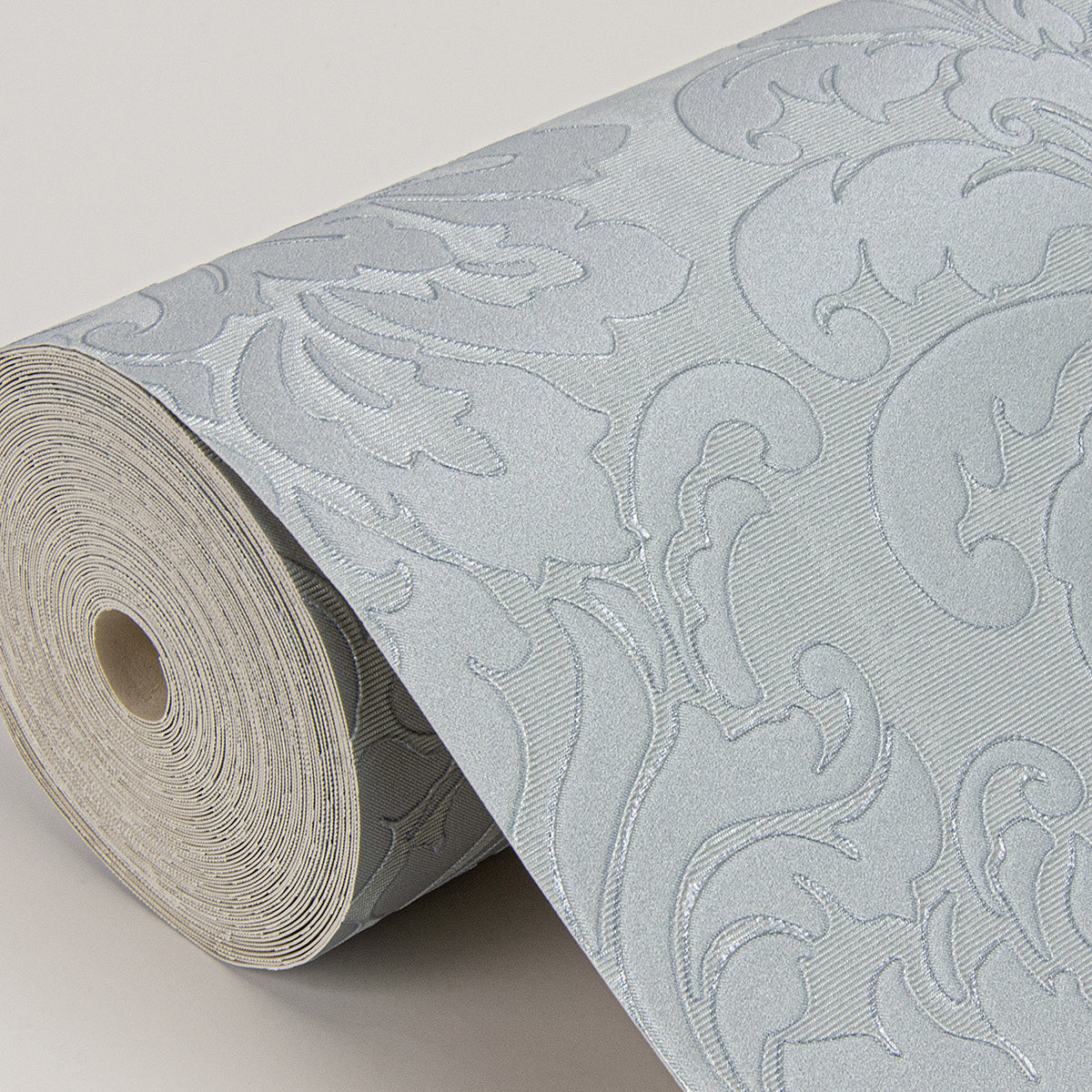 Betina Light Blue Damask Wallpaper - Brewster Wallcovering