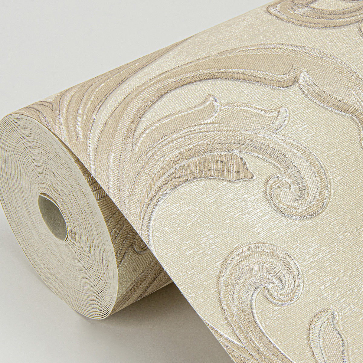 Noemi Taupe Acanthus Wallpaper - Brewster Wallcovering