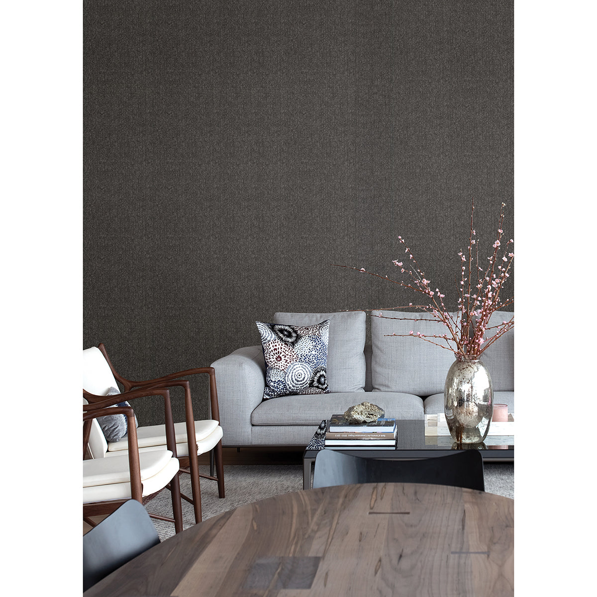 Nagano Black Distressed Texture Wallpaper - Brewster Wallcovering