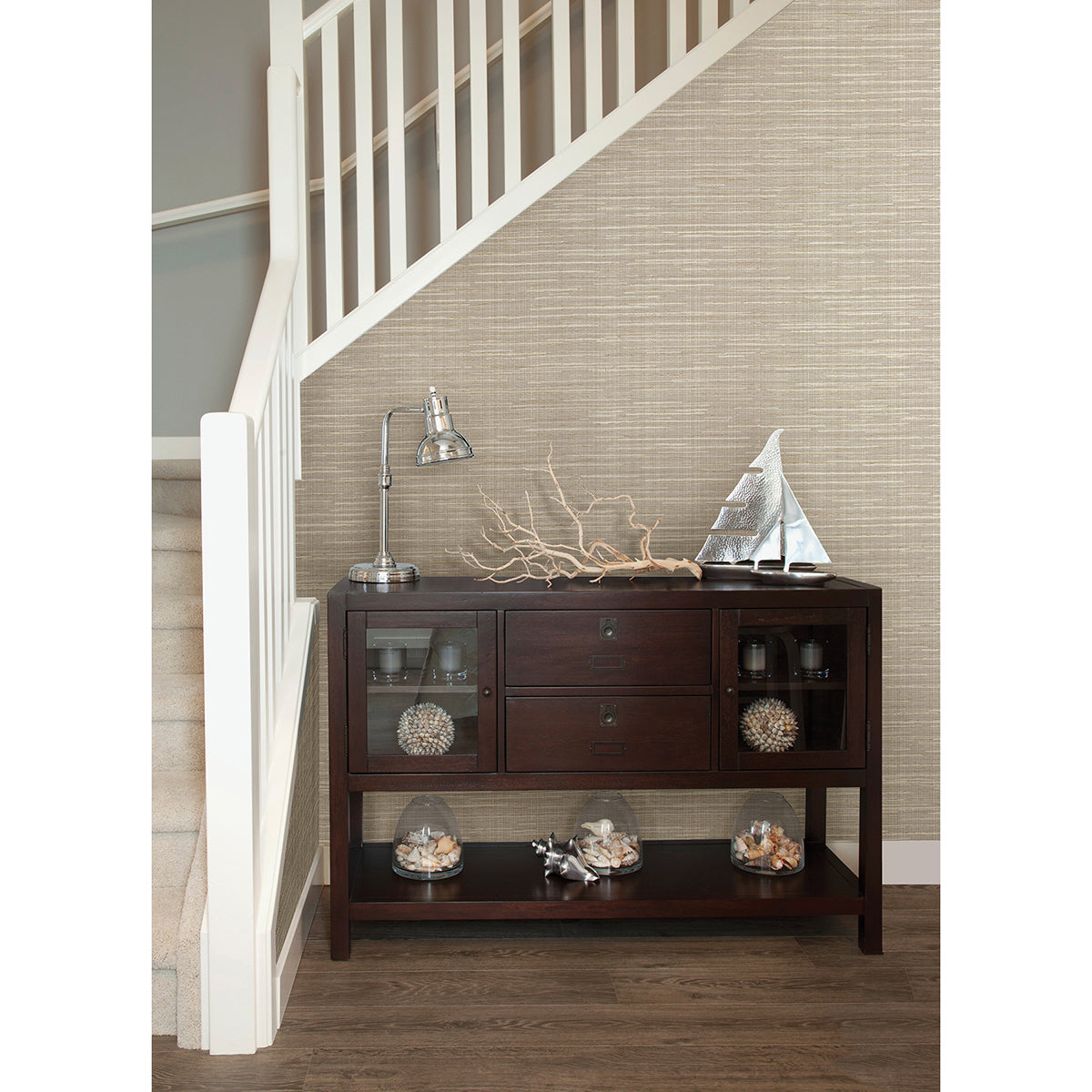 Bay Ridge Neutral Faux Grasscloth Wallpaper - Brewster Wallcovering