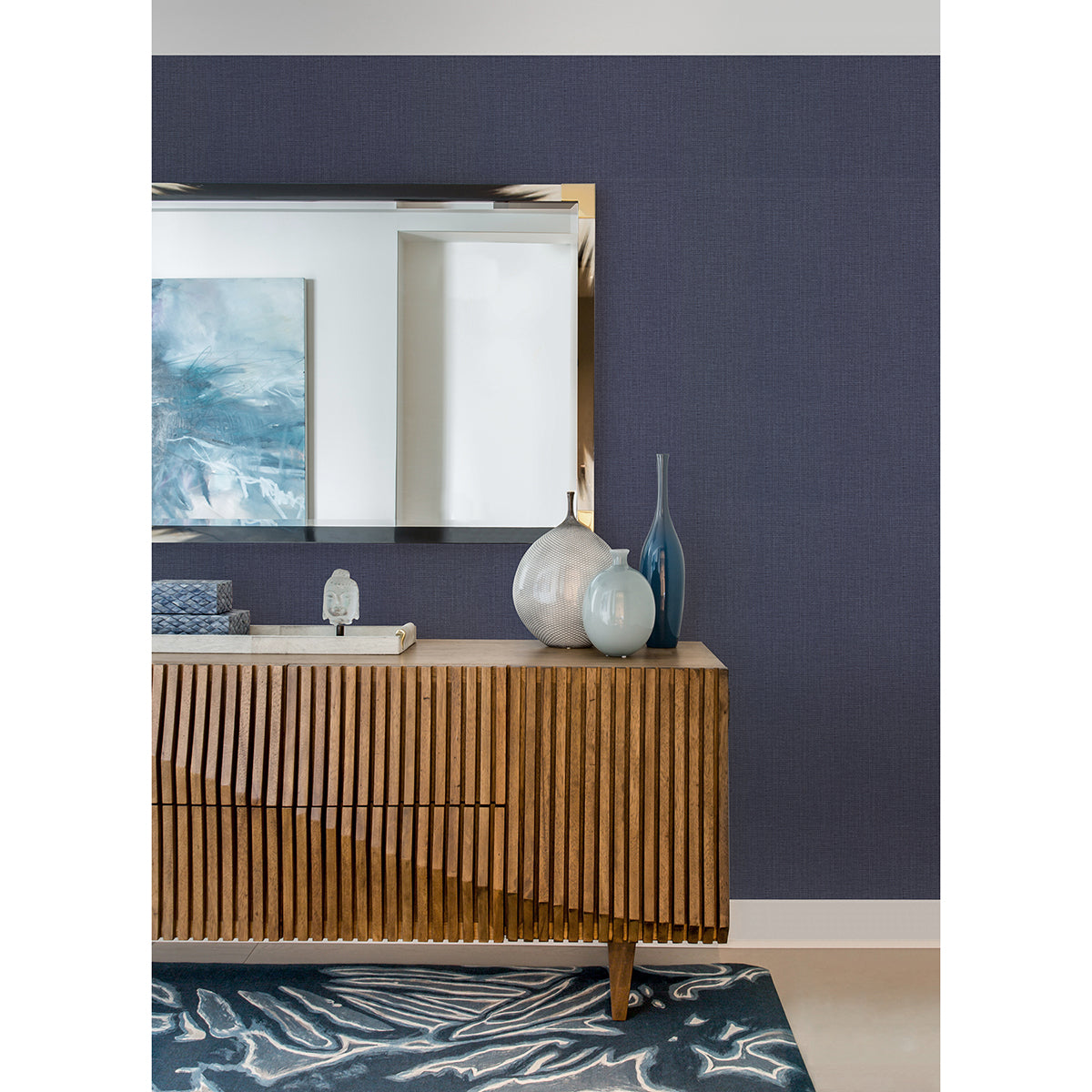 Claremont Indigo Faux Grasscloth Wallpaper  | Brewster Wallcovering - The WorkRm