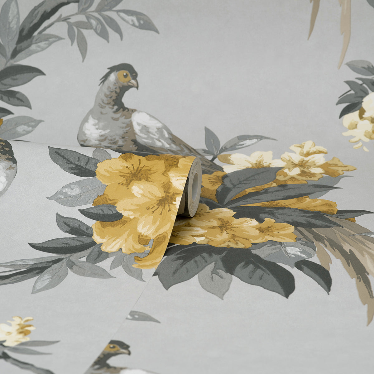 Golden Pheasant Grey Floral Wallpaper  | Brewster Wallcovering - The WorkRm