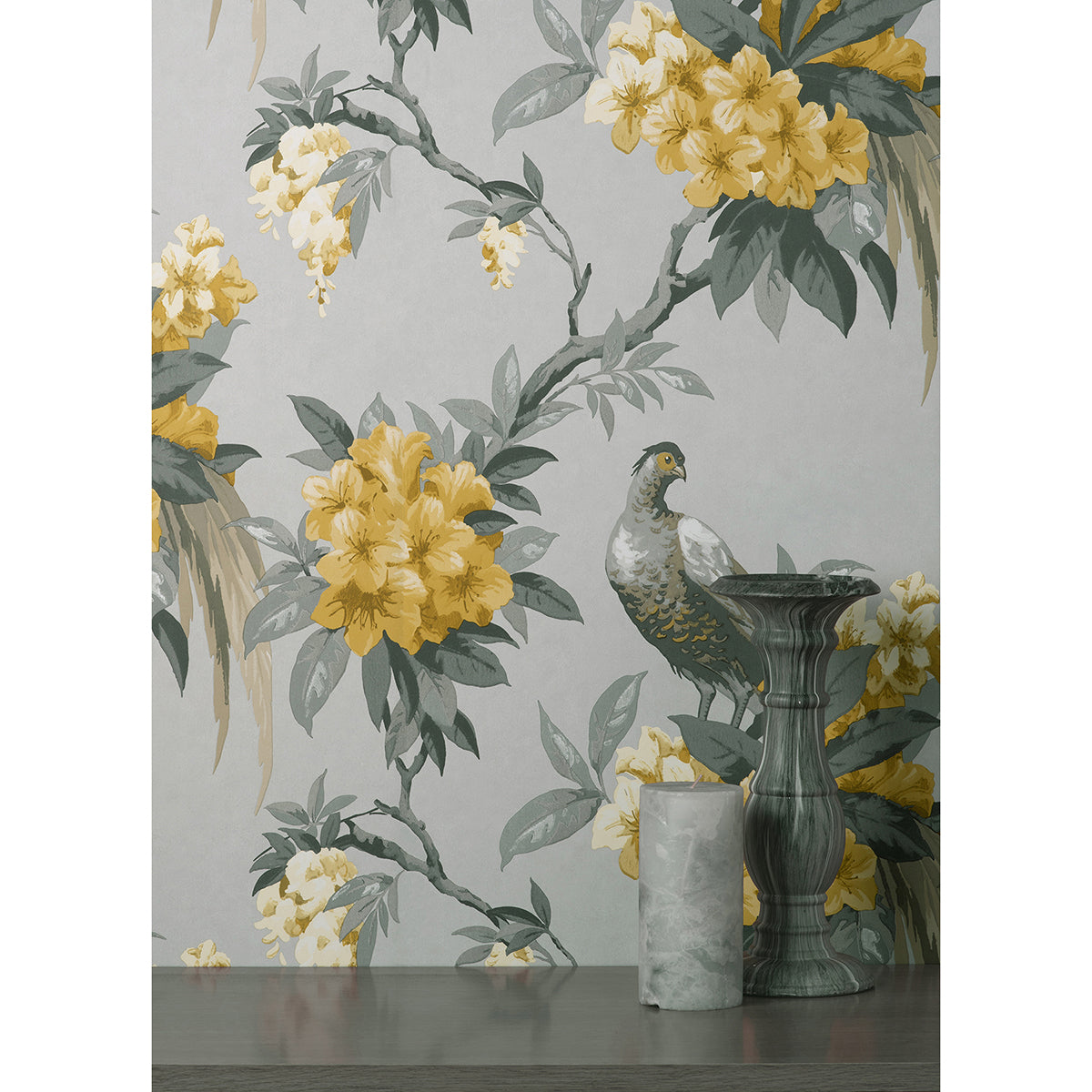 Golden Pheasant Grey Floral Wallpaper  | Brewster Wallcovering - The WorkRm