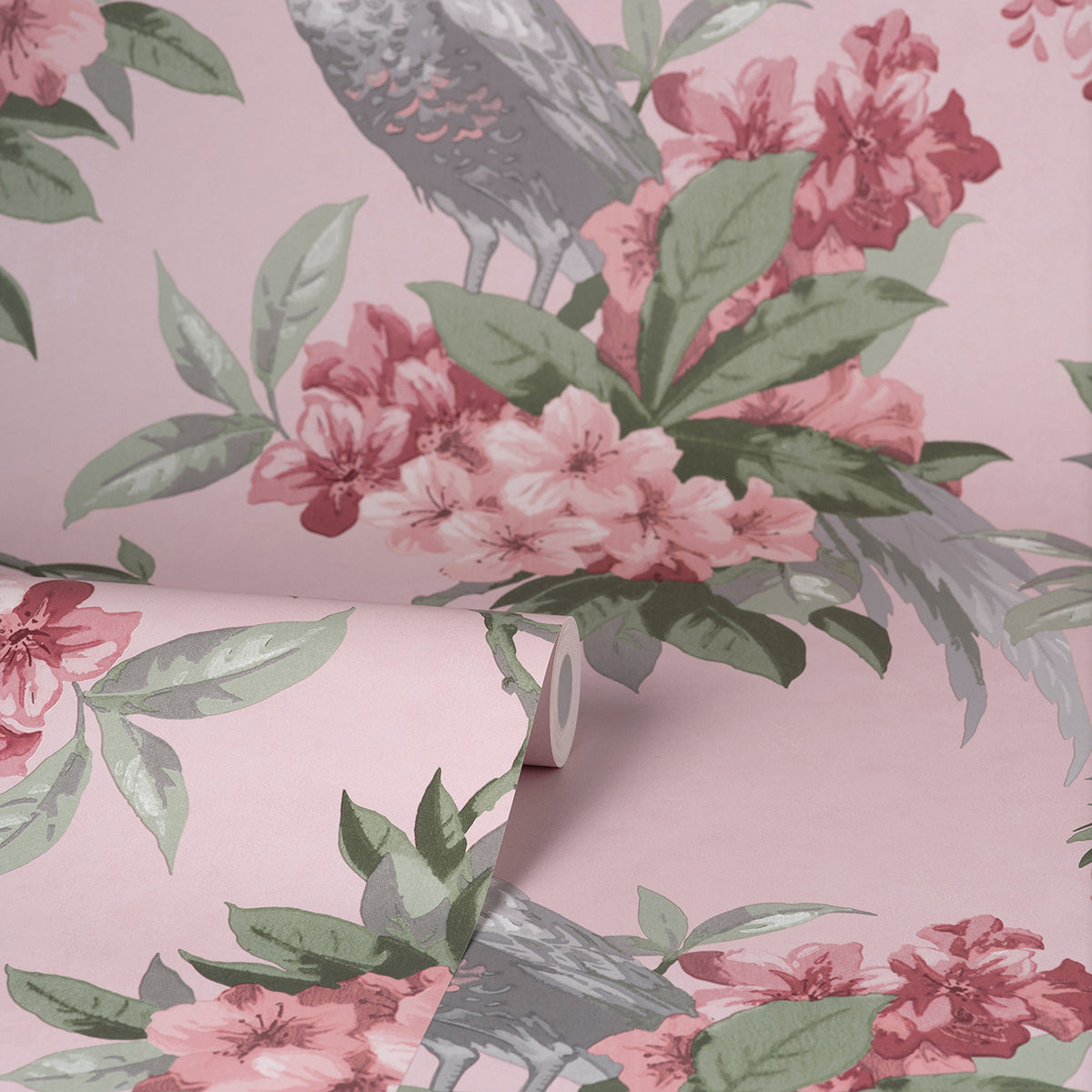 Golden Pheasant Pink Floral Wallpaper  | Brewster Wallcovering