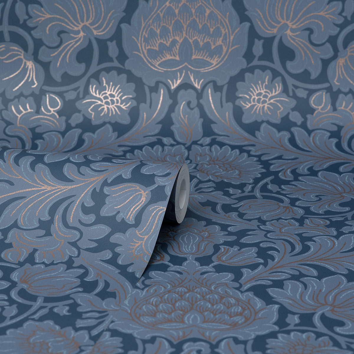 Bamburg Dark Blue Floral Wallpaper  | Brewster Wallcovering - The WorkRm