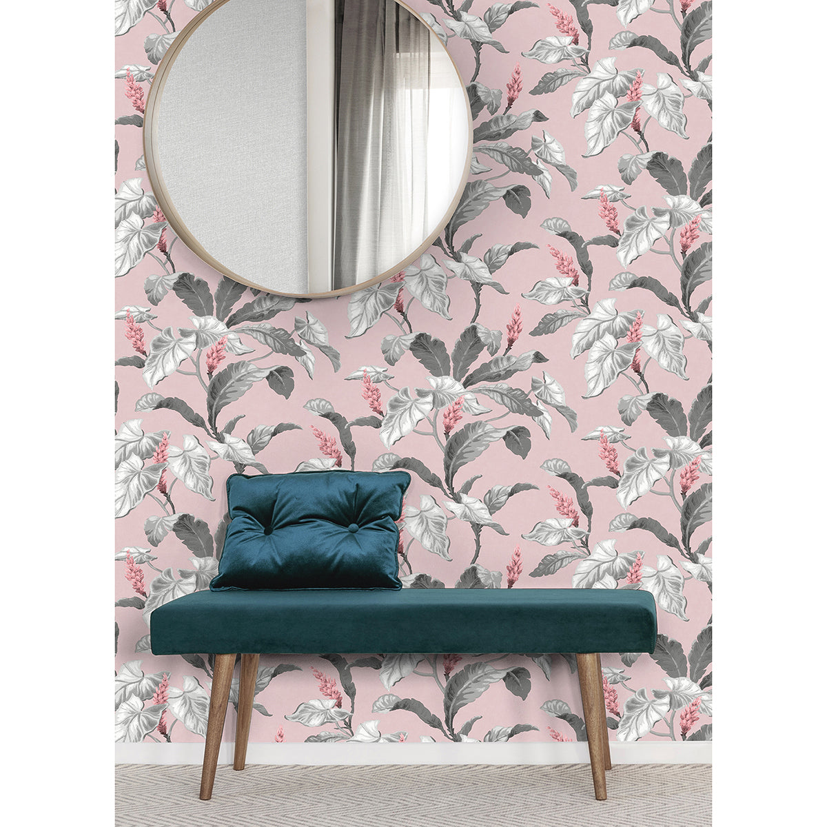 Meridian Parade Pink Tropical Leaves Wallpaper  | Brewster Wallcovering - The WorkRm