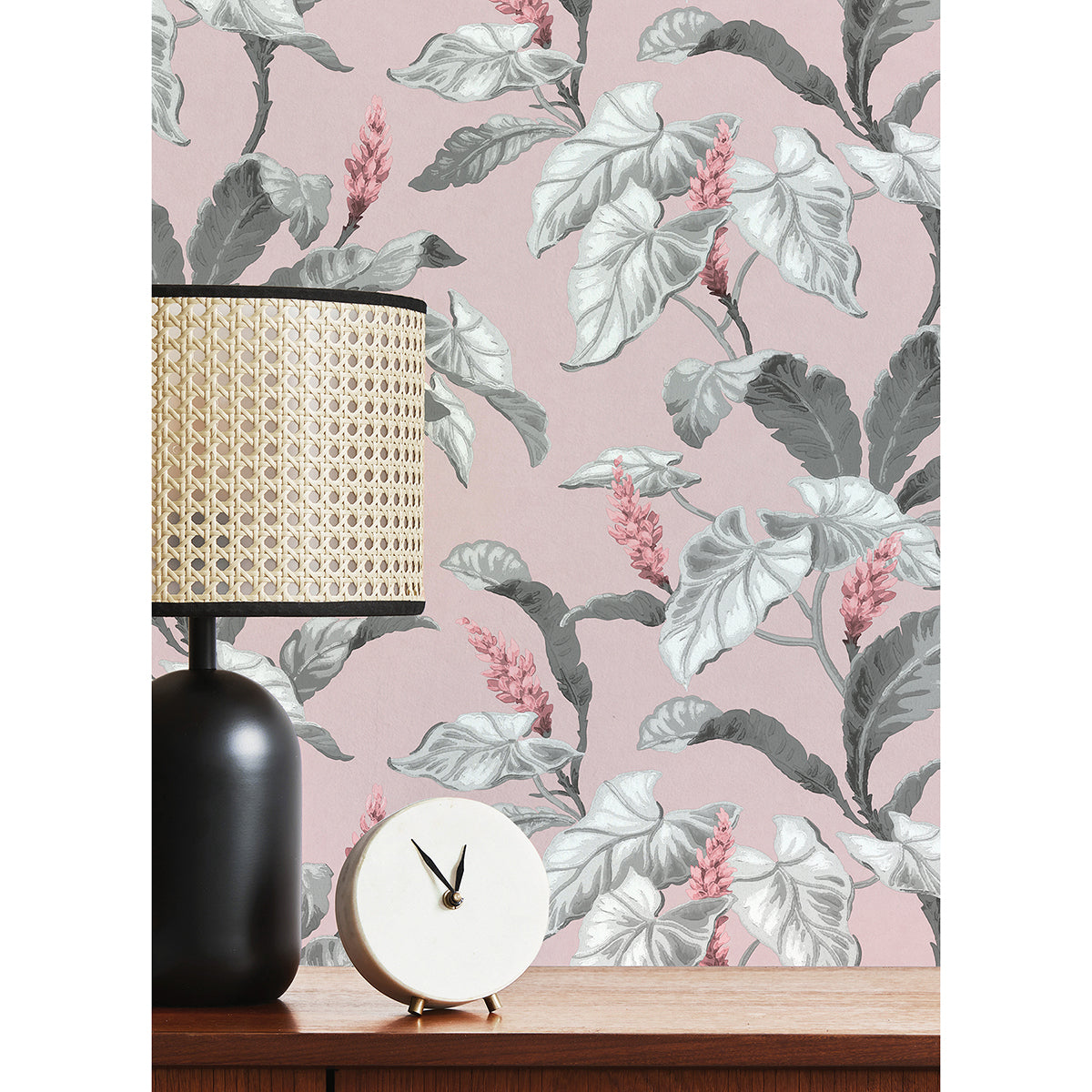 Meridian Parade Pink Tropical Leaves Wallpaper  | Brewster Wallcovering - The WorkRm