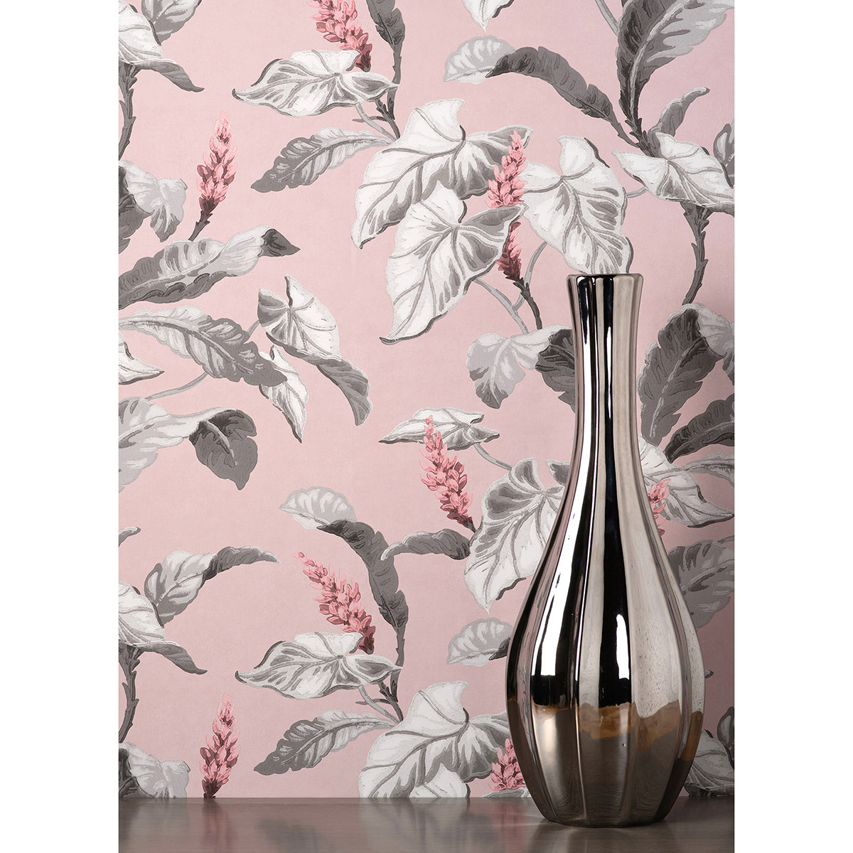 Meridian Parade Pink Tropical Leaves Wallpaper  | Brewster Wallcovering - The WorkRm