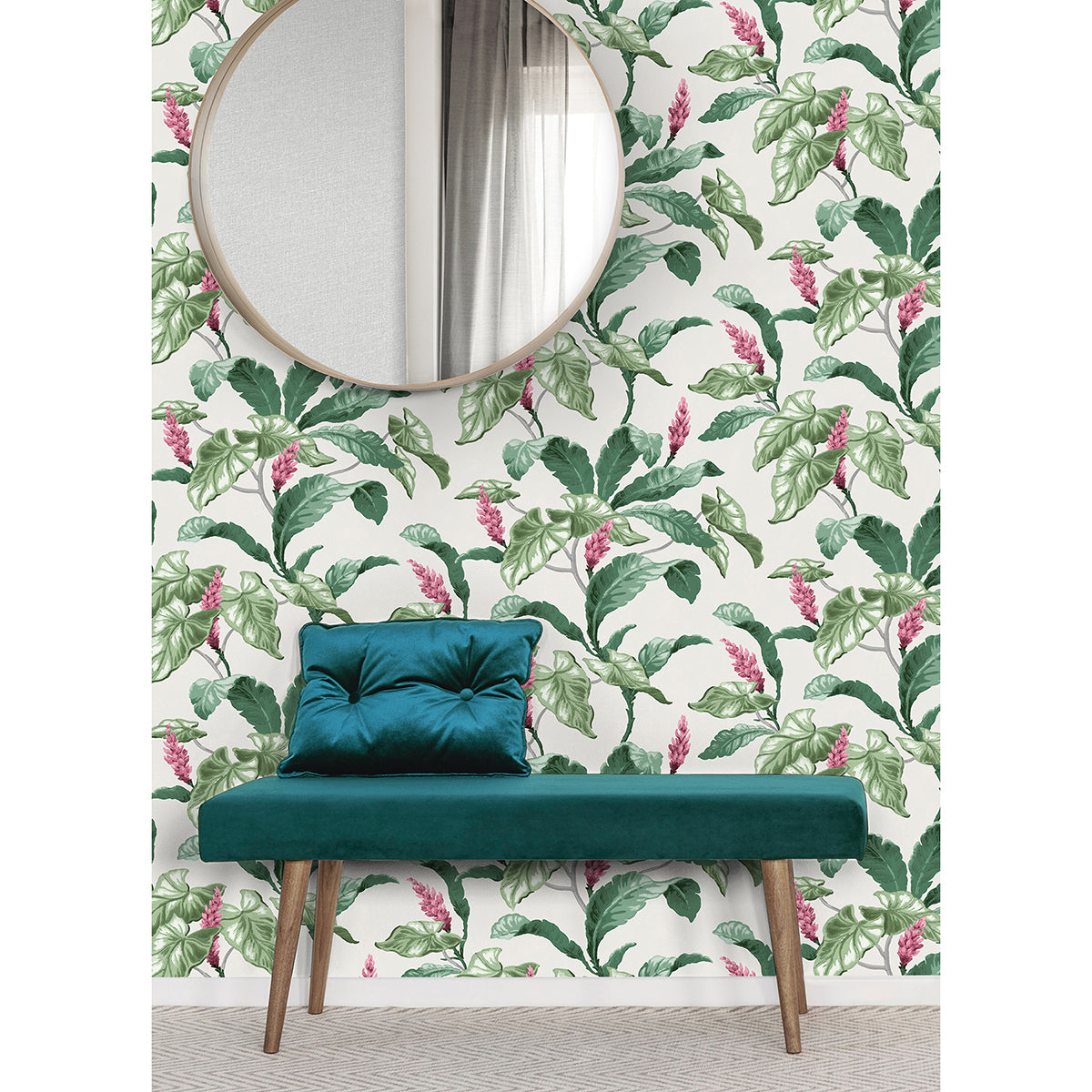 Meridian Parade Green Tropical Leaves Wallpaper - Brewster Wallcovering