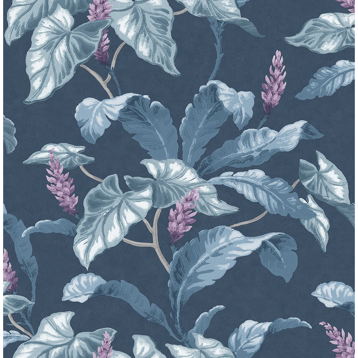 Picture of Meridian Parade Blue Tropical Leaves Wallpaper