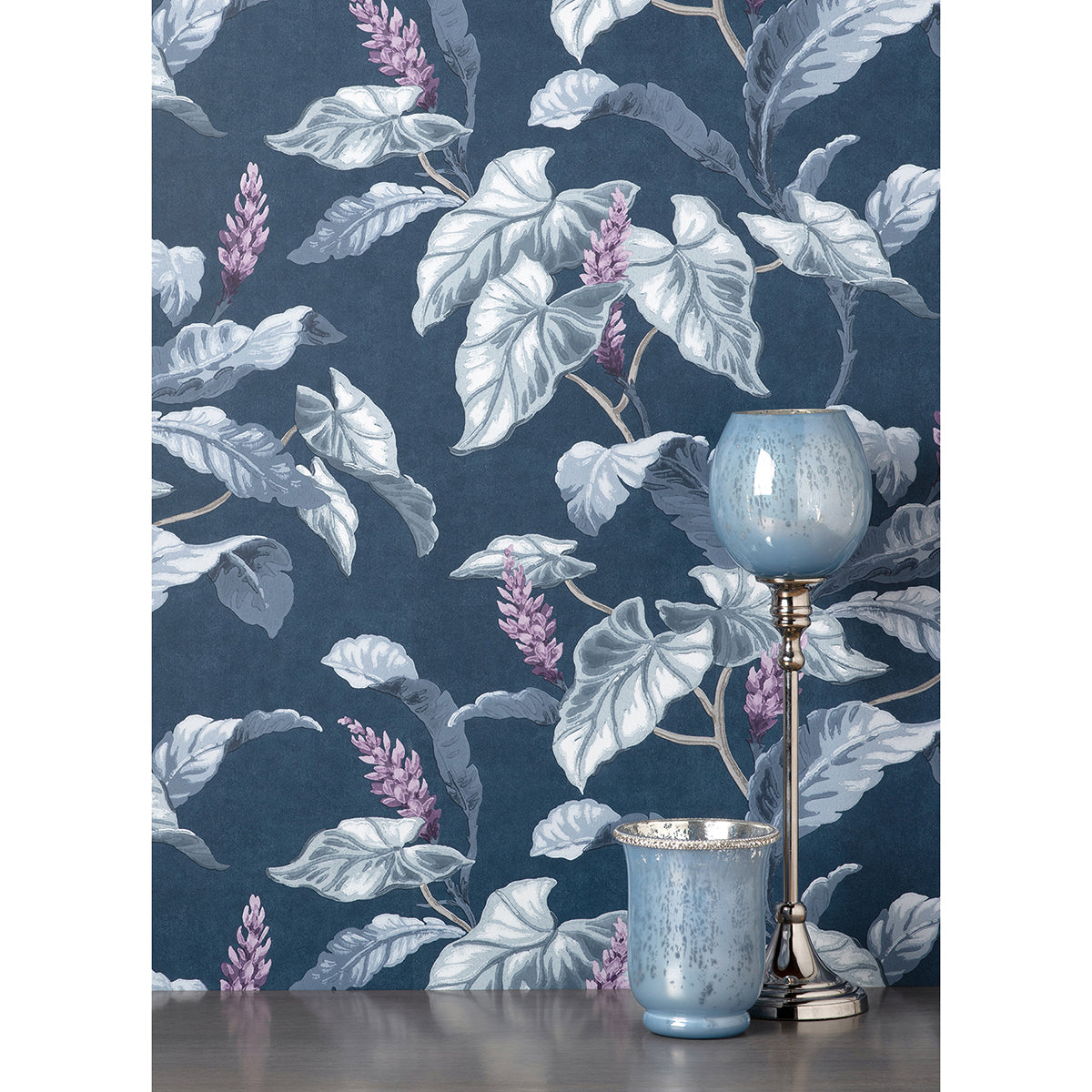 Meridian Parade Blue Tropical Leaves Wallpaper  | Brewster Wallcovering - The WorkRm