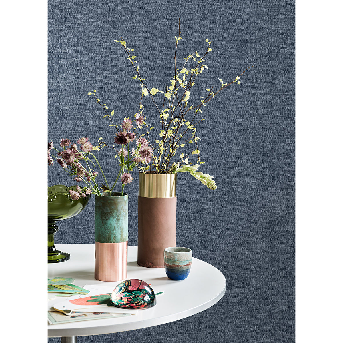 Glen Dark Blue Linen Wallpaper  | Brewster Wallcovering - The WorkRm