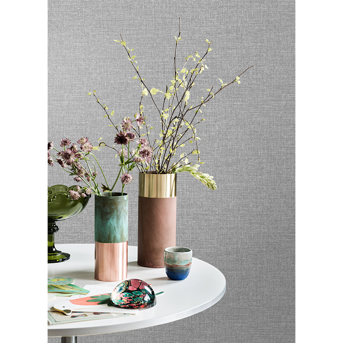 Glen Dark Grey Linen Wallpaper - Brewster Wallcovering