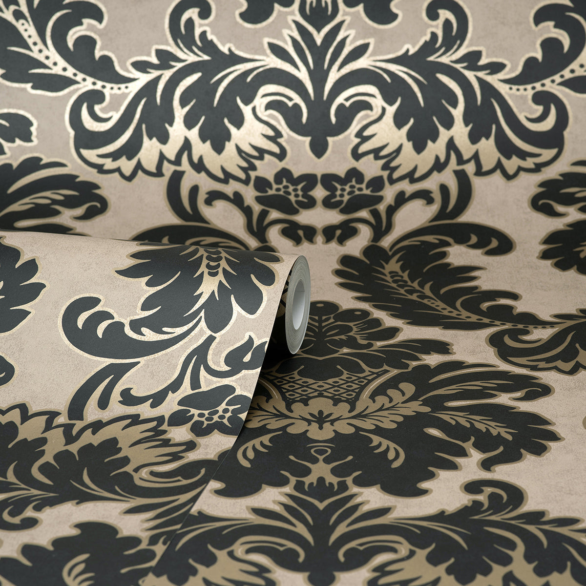 Windsor Black Damask Wallpaper - Brewster Wallcovering