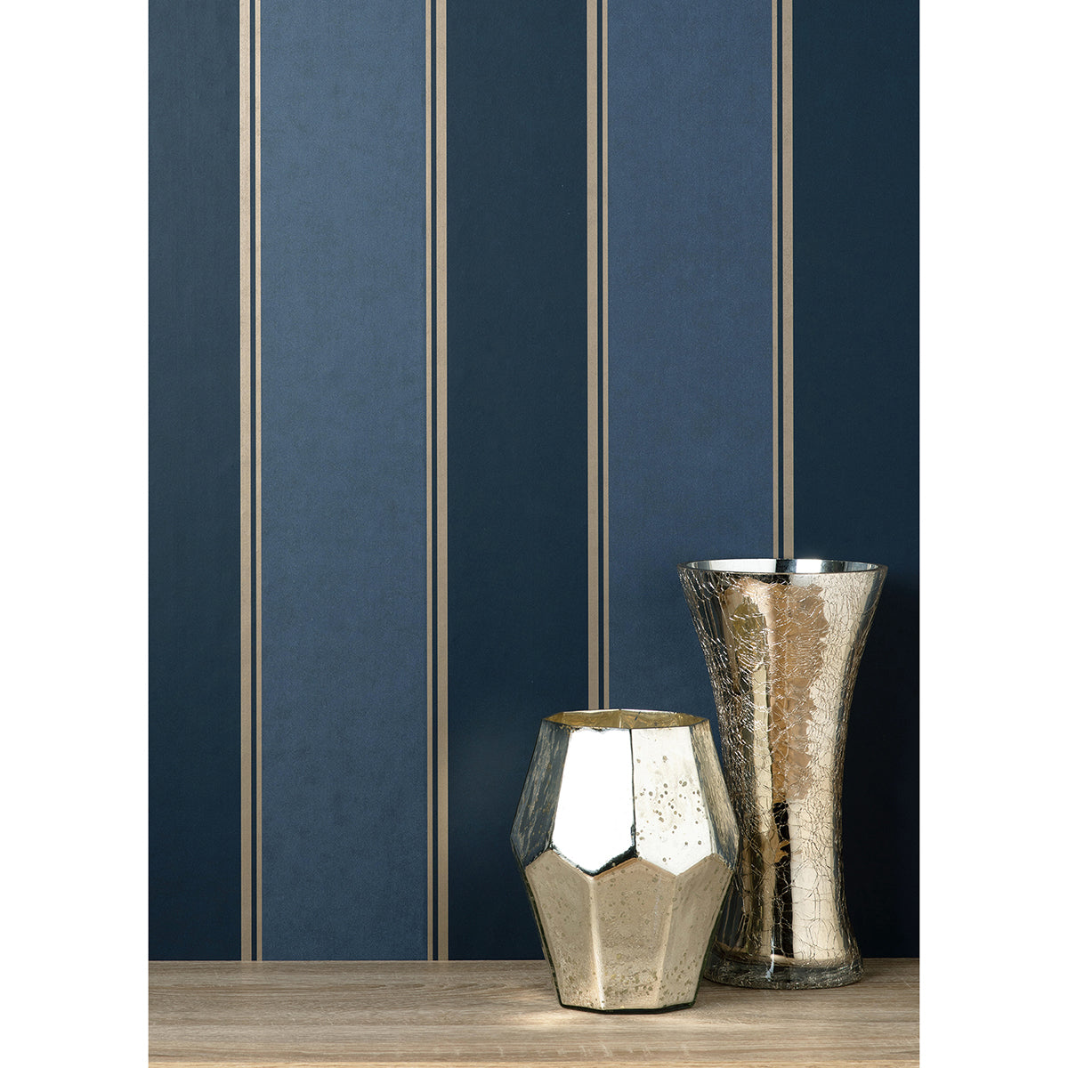 Rydia Blue Stripe Wallpaper  | Brewster Wallcovering