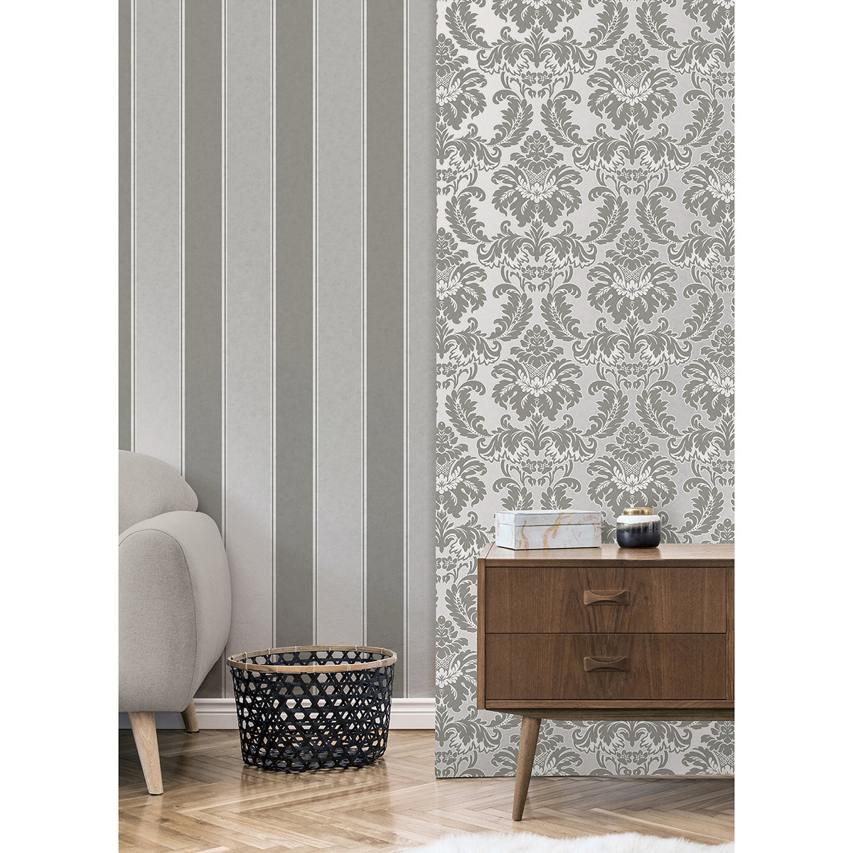 Rydia Grey Stripe Wallpaper  | Brewster Wallcovering