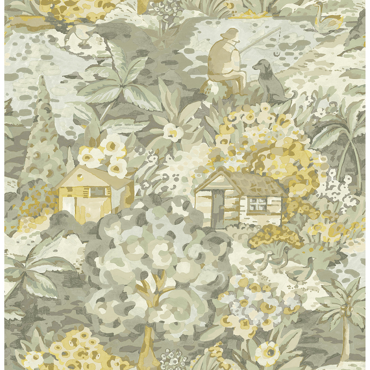 Brewster Wallcovering-Yellow Grey le Forestier Peel and Stick Wallpaper