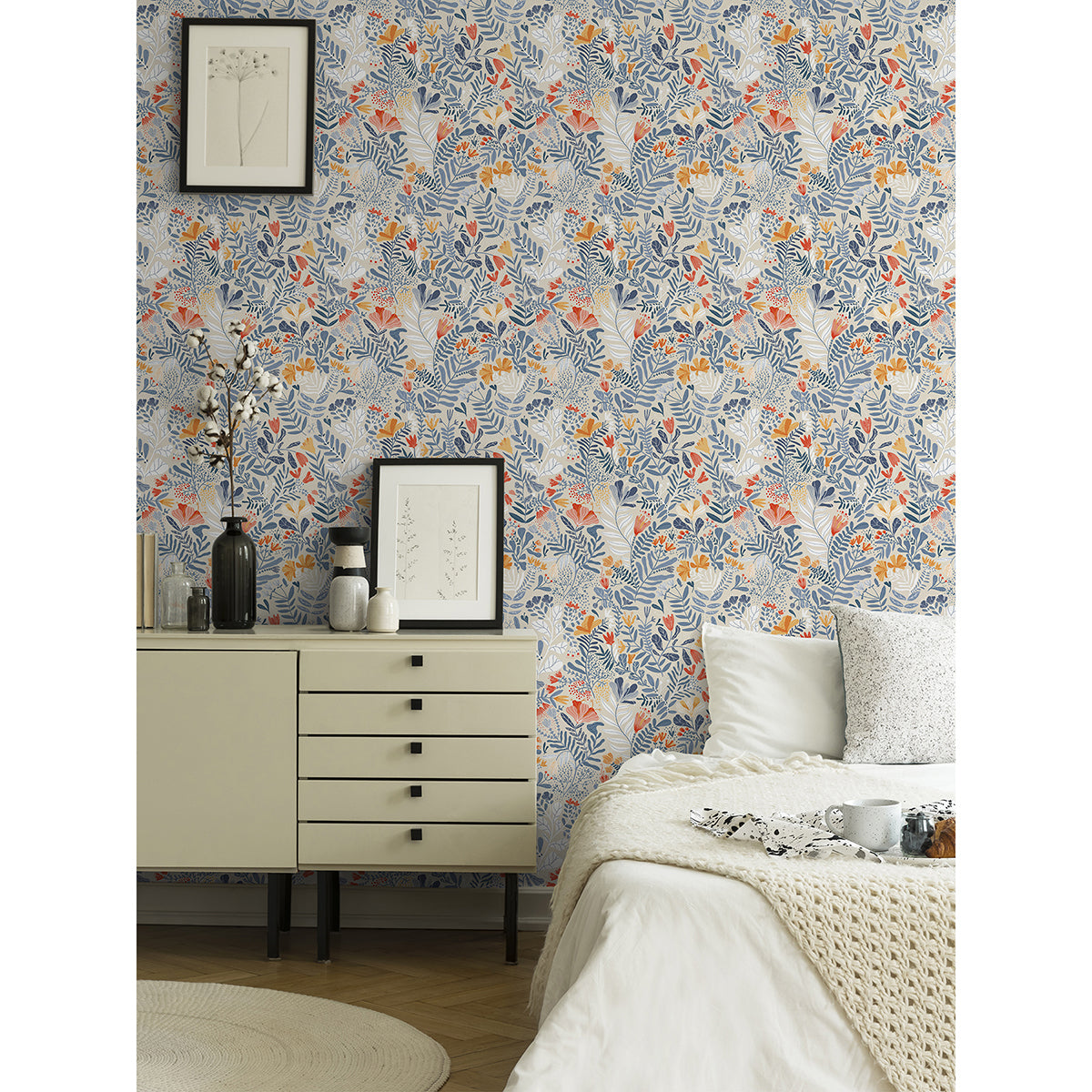 Brittsommar Light Blue Woodland Floral Wallpaper  | Brewster Wallcovering - The WorkRm