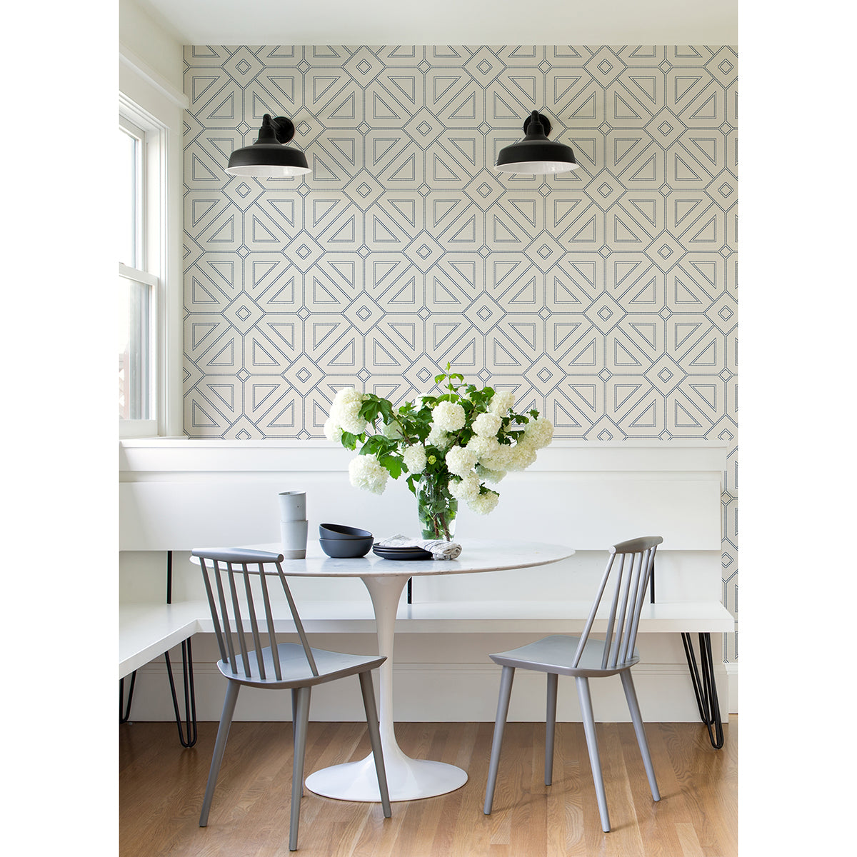 Voltaire Indigo Beaded Geometric Wallpaper  | Brewster Wallcovering - The WorkRm