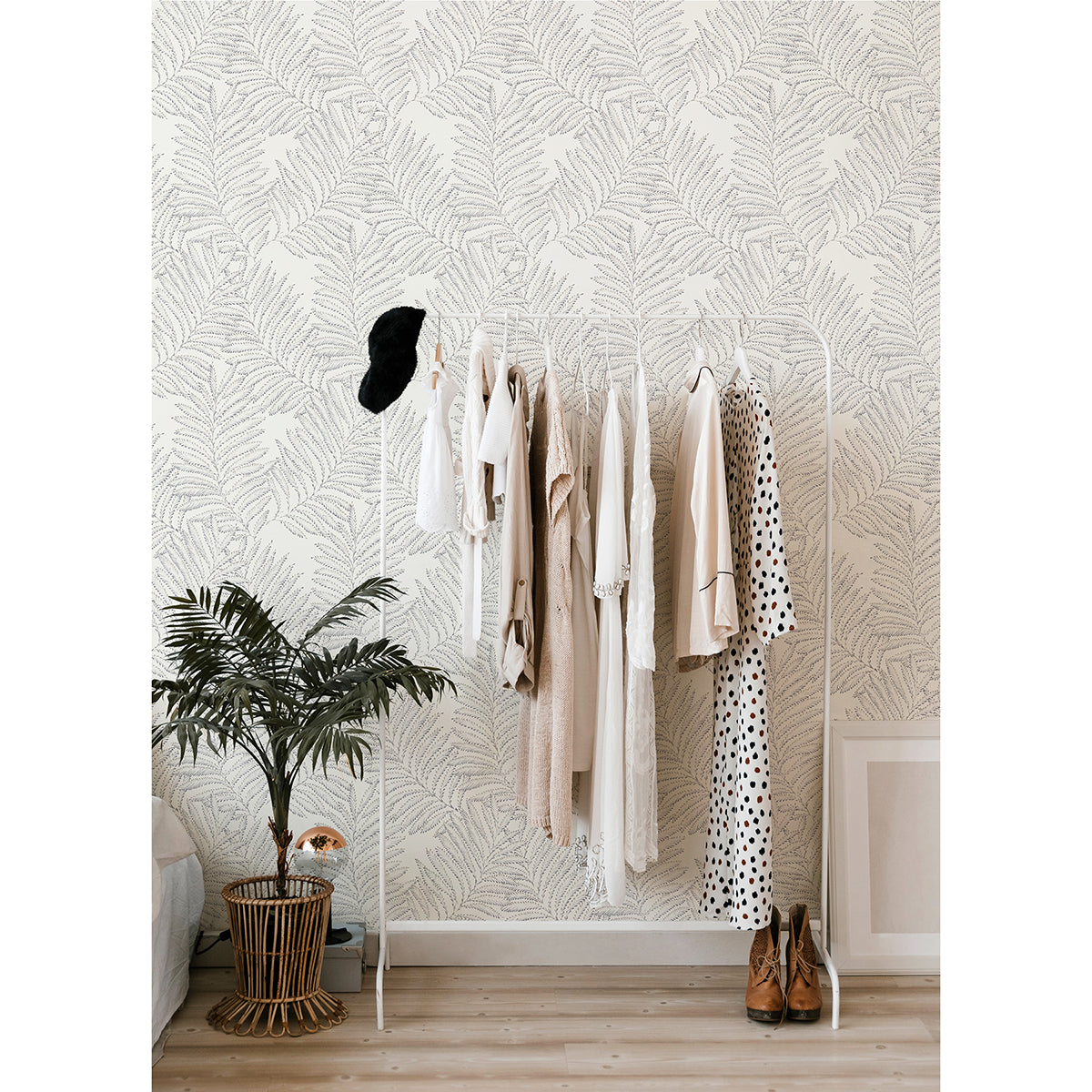 Finnley Grey Inked Fern Wallpaper  | Brewster Wallcovering - The WorkRm