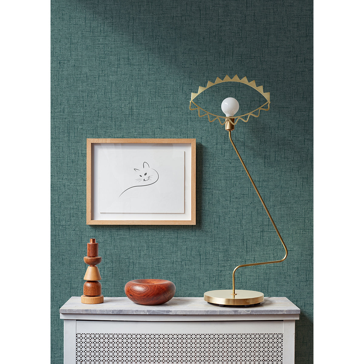 Bentley Teal Faux Linen Wallpaper - Brewster Wallcovering