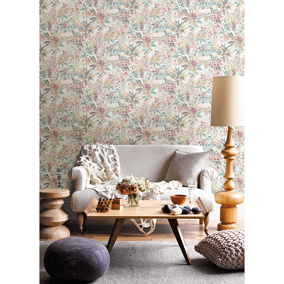 Teal Peach Naupaka Peel and Stick Wallpaper - Brewster Wallcovering