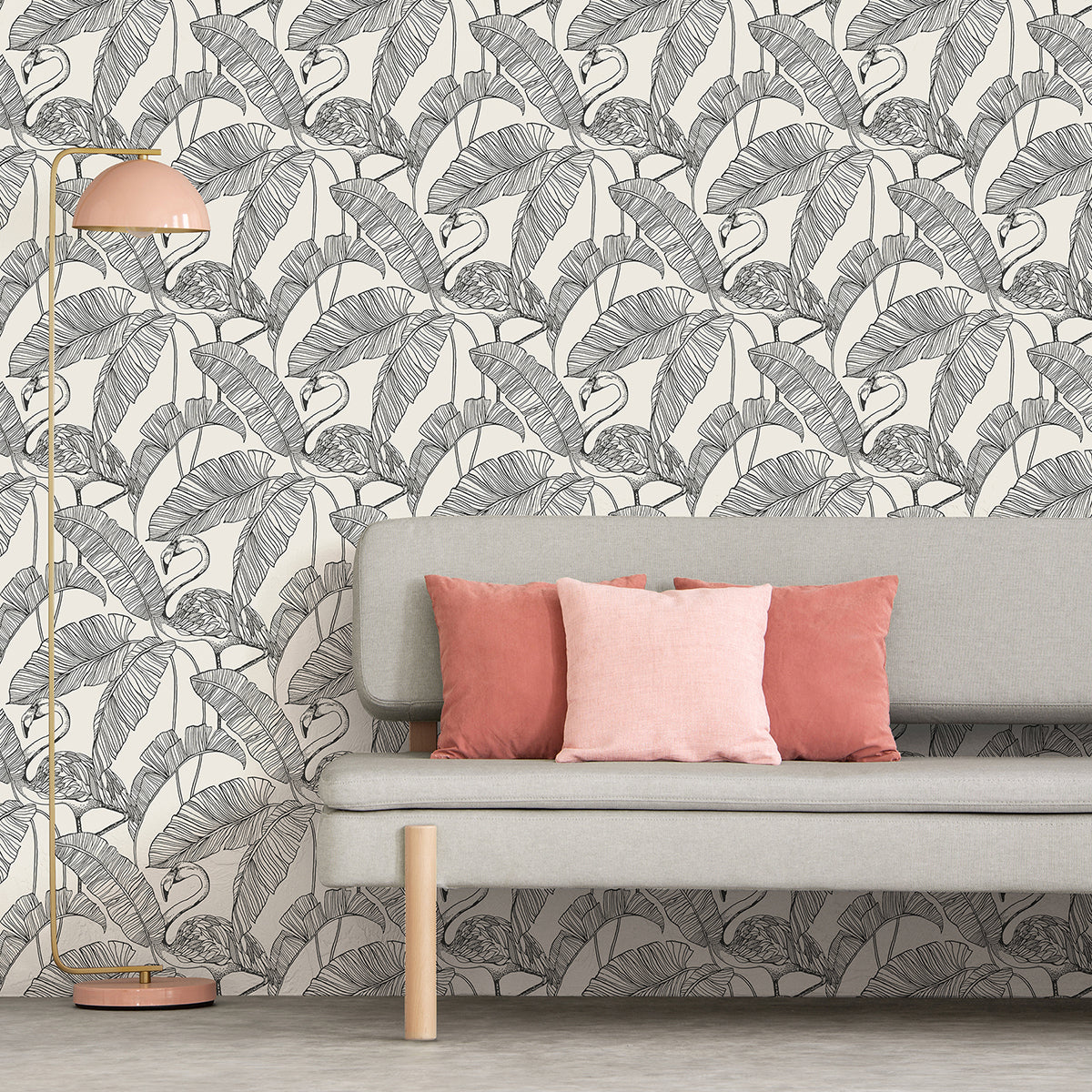 Mulholland White Flamingo Wallpaper - Brewster Wallcovering