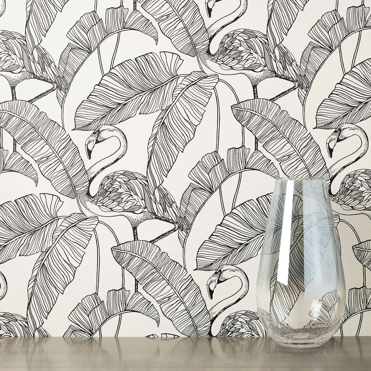 Mulholland White Flamingo Wallpaper - Brewster Wallcovering