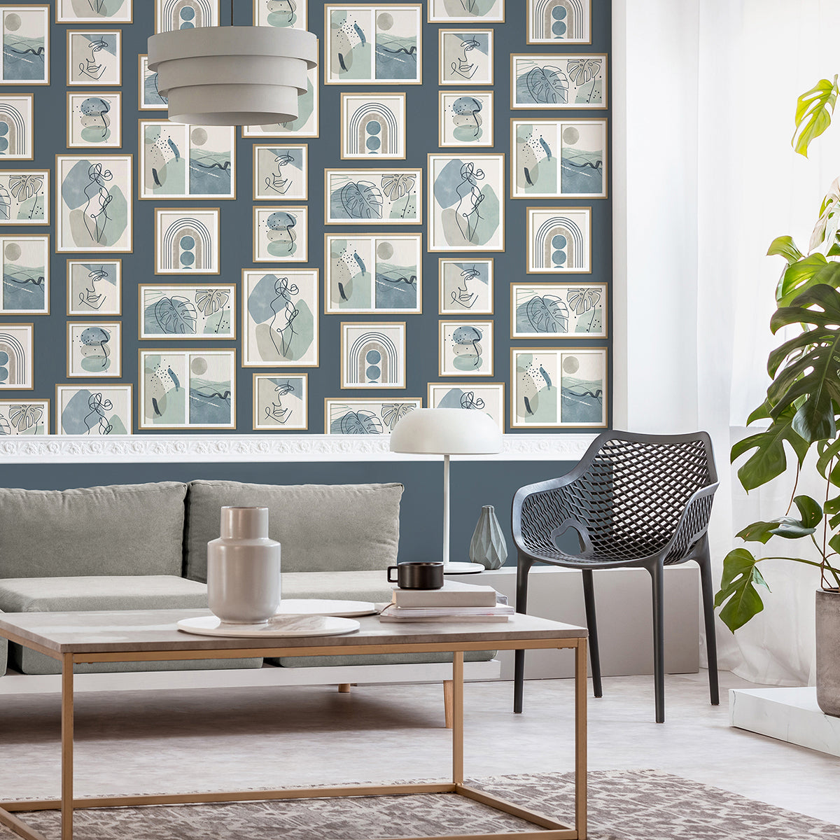 Krasner Blue Gallery Wallpaper - Brewster Wallcovering