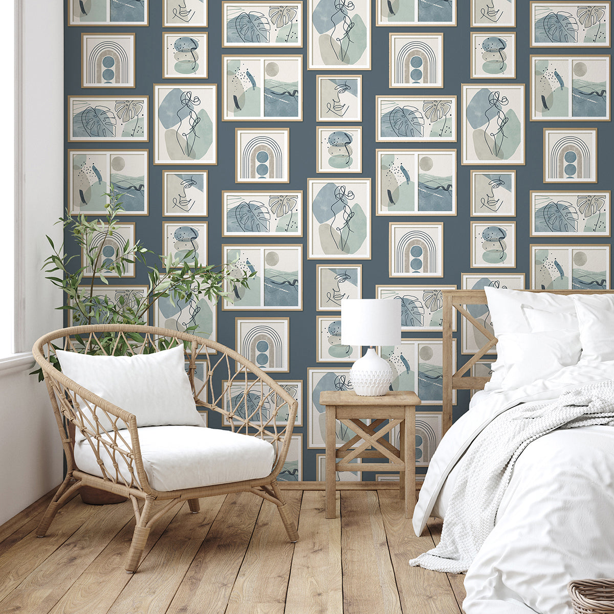 Krasner Blue Gallery Wallpaper - Brewster Wallcovering