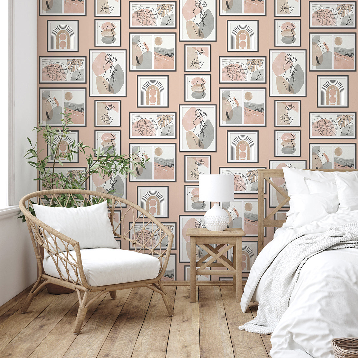 Krasner Pink Gallery Wallpaper - Brewster Wallcovering